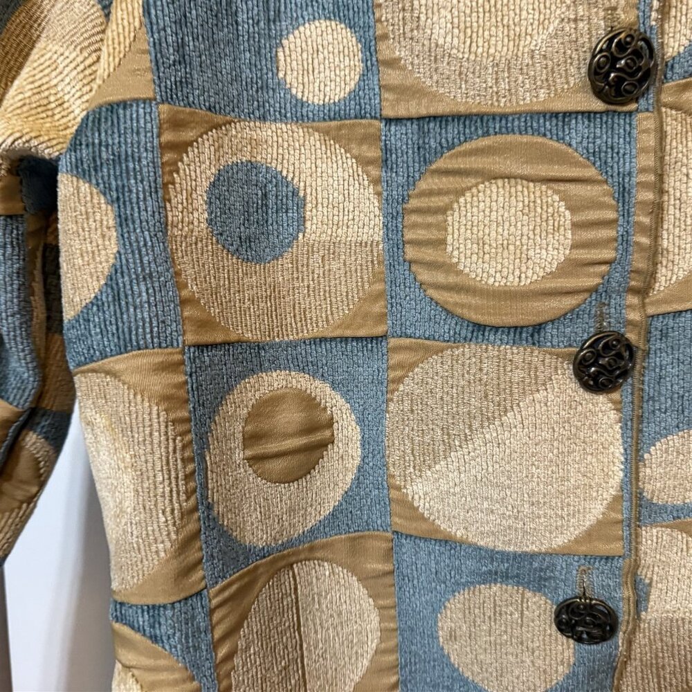 Winding River Blue Tan Geometric Blanket Tapestry Jacket Women's Small Chenille - Picture 5 of 8